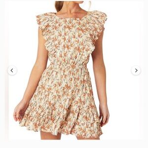 MINKPINK Floral Ruffle Sleeve Fit&Flare Dress  Medium Boho Cottagecore Spring